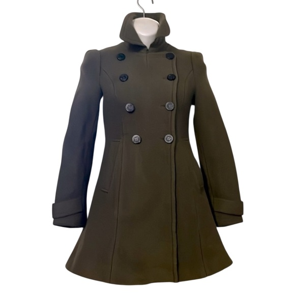 Jenni’s New York Army Military Green Double Breasted Fitted Trench Pea Coat - Picture 3 of 15
